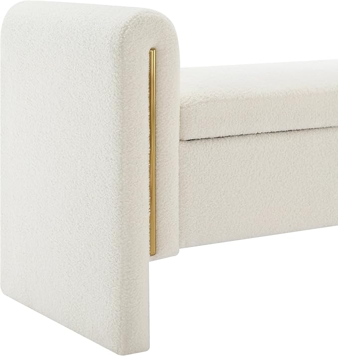 Christopher Knight Home Upholstered Storage Ottoman, Teddy Fabric Bench with Solid Wood Legs, Comfortable Foot Rest Stool, Storage Bench for Bedroom End of Bed, Living Room, Dining Room, White