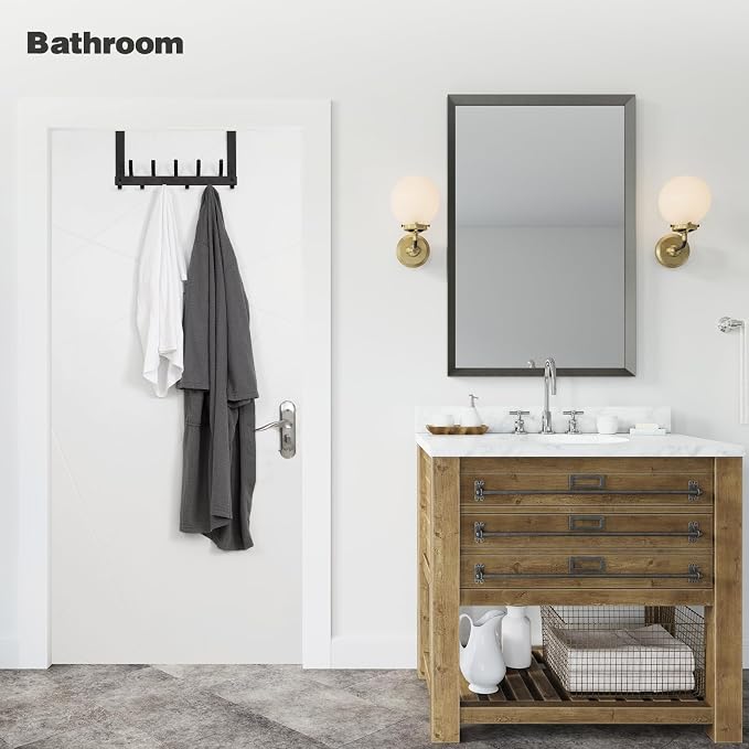 Optish Door Hanger Hook, Over The Door Hooks for Hanging, Over The Door Towel Racks for Bathroom, Over The Door Hanger - 5 Triple Hooks for Towel, Clothes and Hat (Black, 2 Pack), TRI-1P