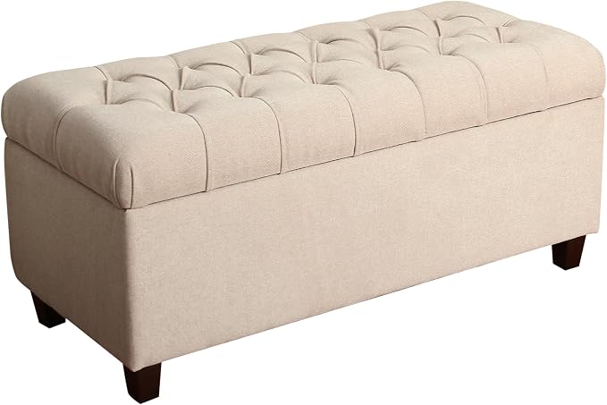 Homepop Home Decor | Tufted Ainsley Button Storage Ottoman Bench with Hinged Lid | Ottoman Bench with Storage for Living Room & Bedroom, Cream 18x40x18 inches