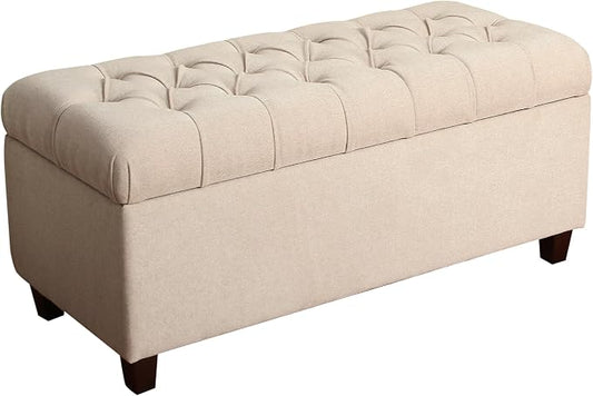 Homepop Home Decor | Tufted Ainsley Button Storage Ottoman Bench with Hinged Lid | Ottoman Bench with Storage for Living Room & Bedroom, Cream 18x40x18 inches