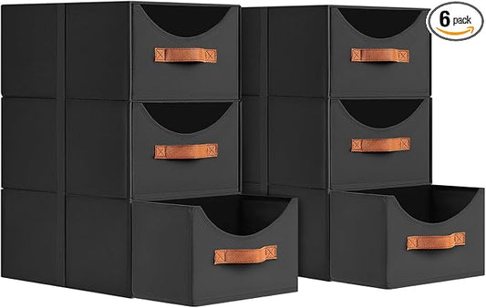 Homsorout Stackable Storage Drawers - Collapsible Storage Bins with Drawers, 6 Pack Small Closet Organizer Bins, Fabric Pull Out Organizer for Bedroom, Living Room, Dorm, Black