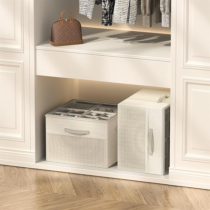 Shoe Organizer for Closet, Foldable Shoe Storage with Adjustable Dividers | Fabric Shoe Storage Organizer Box Bin with Adjustable Dividers and Clear Cover, Fits up to 16-32 Pairs