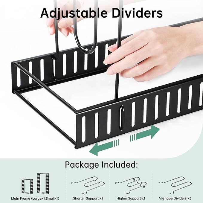Pots and Pans Organizer Under Cabinet Expandable, 8-Tier Adjustable | Expandable 11.7–19", 3 DIY Modes, Tool-Free Assembly, Non-Slip, Fits Pots 6–11", For Kitchen Cabinets, Shelves & Countertops