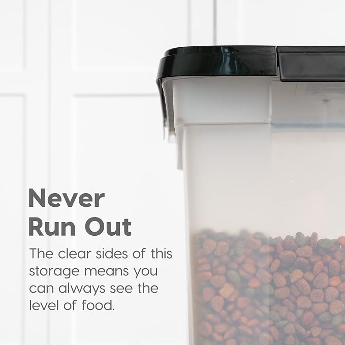 IRIS USA Dog Food Storage Container, Up to 25 lbs, Black, Made in USA | Wheels for Mobility, Airtight Seal, BPA-Free, Best for Bird Seed, Cat food, Cat Litter, Chicken Feed, Pellets