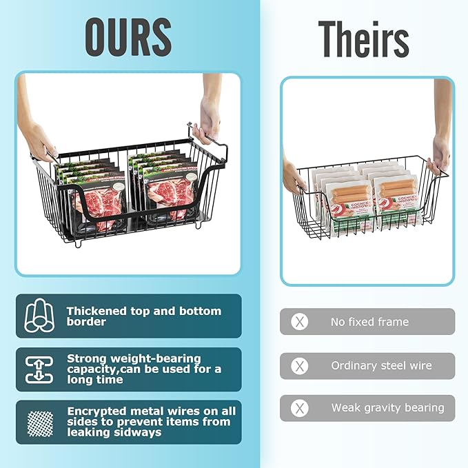 GAOKASE 6 Pcs Stackable Wire Baskets for Pantry Organizers and Storage, | Vegetable Fruit Basket for Countertop,Kitchen Storage Metal Baskets,Produce Potato Onion Storage Bin,Black