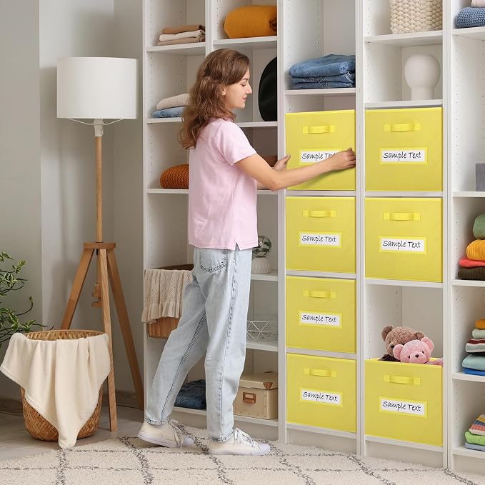13x13 storage cube bins (Set of 10) Foldable Fabric storage cubes with 10 Labels Window Cards & a Pen,13 inch cube storage bins,Closet Organizers for Shelves,Cubby Organizer Boxes,Dark Yellow