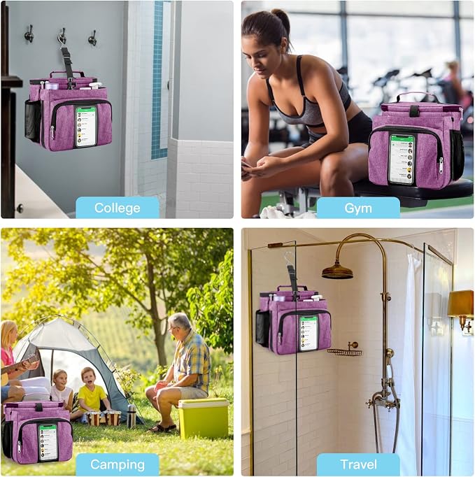 Bukere Portable Shower Caddy College Dorm Room Essential, Shower Caddy Tote Bag for Student, Girl, Women, Separate Compartment, Large Capacity, Quick Dry Mesh Base for Travel, Gym, Camp, Purple