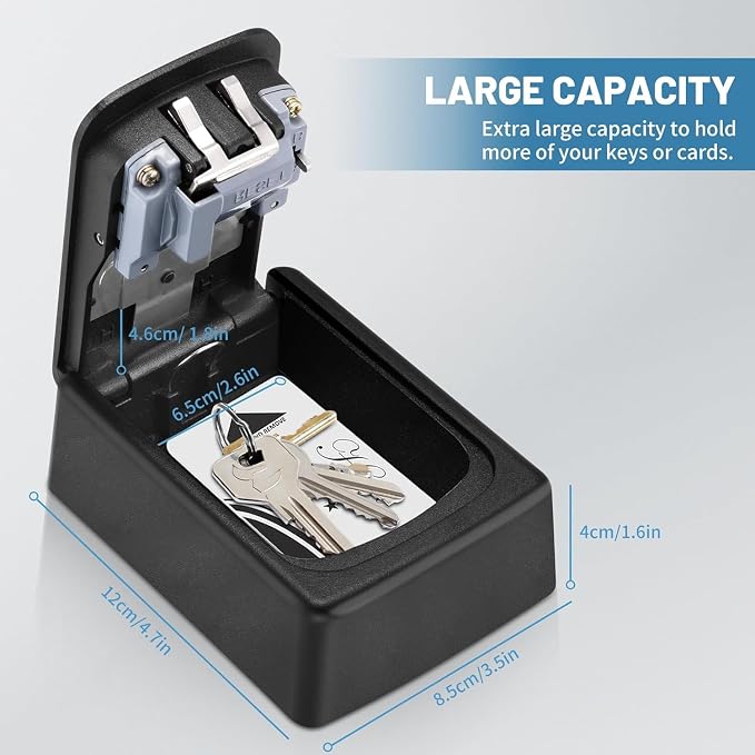 Key Lock Box for Outside - Sturdy and Durable Lock Box for House Key,5 Key Capacity Lockbox for Keys Outdoor,Waterproof Emergency Spare Key Lockbox with Resettable Code for Home,Garage,Airbnb