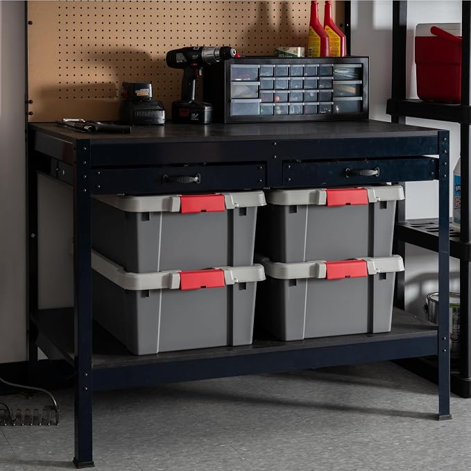 IRIS USA 4-Pack 12 Gal Heavy Duty Lockable Storage Totes with lids, Gray | Ideal for household supplies, seasonal décor and camping gear, Secure latches help keep contents protected