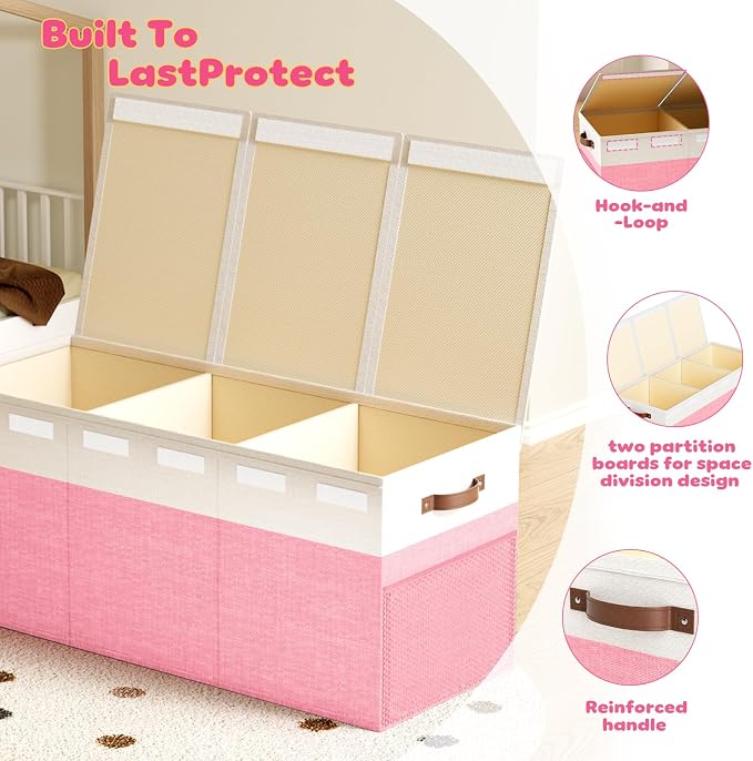 Dayacoco Extra Large Toy Box with Lid, Kids Collapsible Storage Chest, Pink | Collapsible & Sturdy. For Kids, Boys & Girls. Organizes Toys & Books. Ideal For Playroom, Nursery & Bedroom.