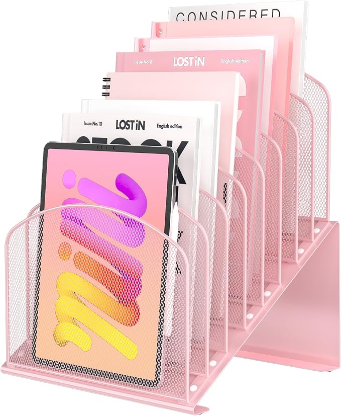 Sinboun Inclined Desk File Organizer Folder Holder with 8-Section, Pink