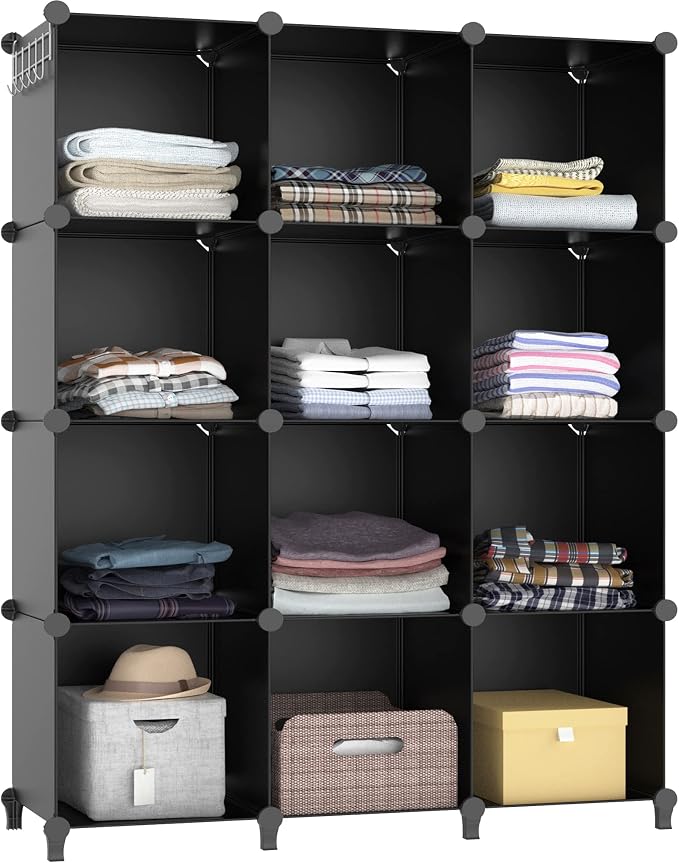 HOMIDEC Closet Organizers and Storage, 12 Cube Storage Organizer, Black | Portable Closet Organization Clothes Shelves Clothing Storage for Kids, Closet, Bedroom, Bathroom, Office