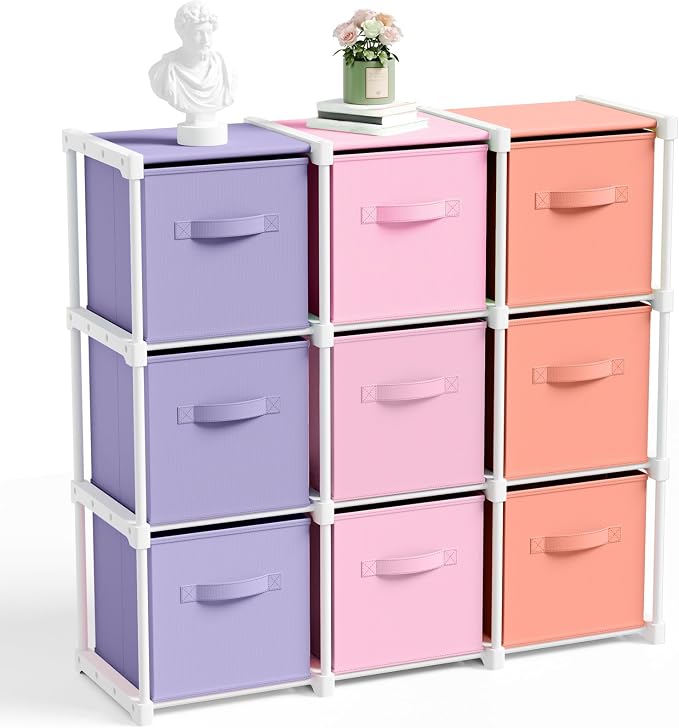 Briwooody 9 Cube Storage Organizer Storage Bins Shelf,Pink,Purple,Orange