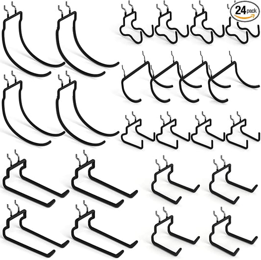 INCLY 24 Pack 1/4" Pegboard Drill Holder Tool Utility Hooks | Heavy Duty Pegboard Hooks, Peg Board Tool Hangers, for Power Tools, Drill, Hammer, Cords, Hoses, Shovels, Garage Storage