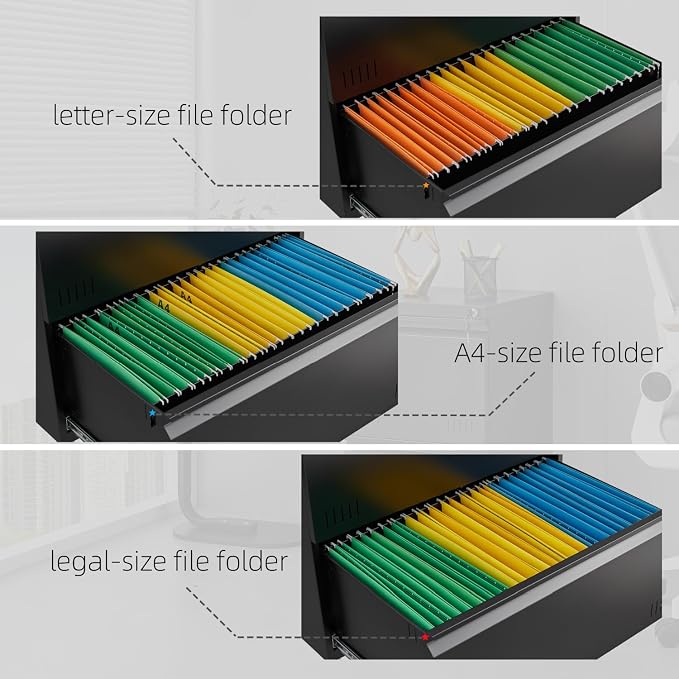 Guizeeopo Metal File Cabinet with Lock, Vertical 3 Drawer File Cabinets for Home Office, Heavy Duty Office Storage Cabinet for A4/Letter/Legal Size, Assembly Required(Black)