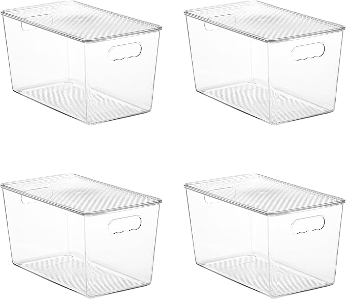 Vtopmart 4 Pack Clear Stackable Storage Bins with Lids, XLarge | BPA-free Plastic, Organize Vertically, For Pantry Kitchen Fridge Cabinet Closet Bathroom, Built to Last, Easy to Move