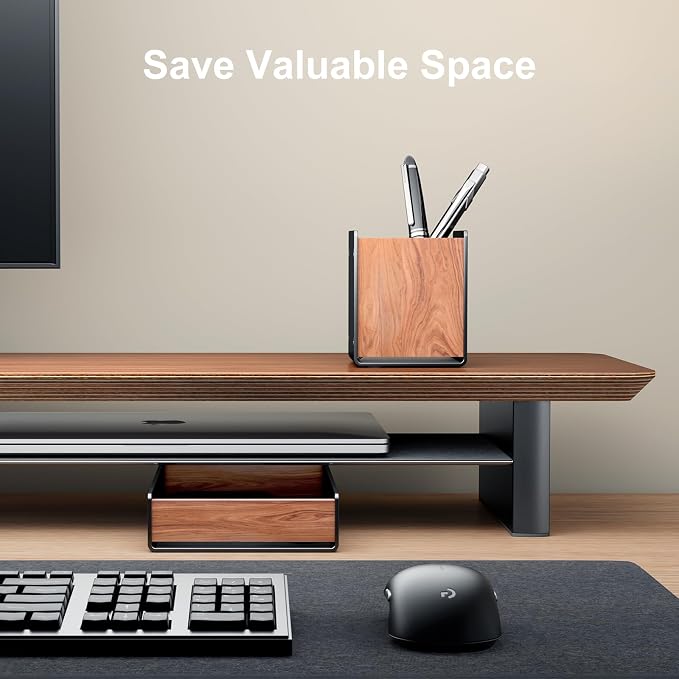 UPERGO Desk Organizer Tray Pen and Pencil Holder Set | Solid Walnut, Aluminum Accent, for Desk & Office Decor, Aesthetic Desk Accessories for Men