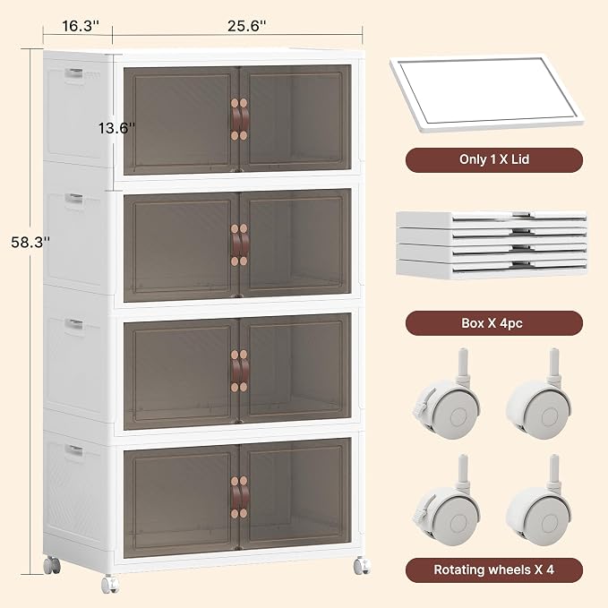 784QT Extra Large Stackable Storage Bins with Lids | & Wheels & Door, 196Gal Foldable Collapsible Closet Organizers, Plastic containers drawers for bedroom Dorm