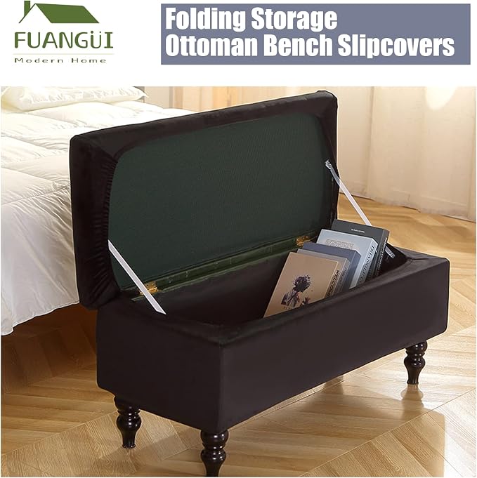 FUANGUI Ottoman Cover Slipcovers Rectangular Folding Stretch | Storage Bench Footrest Sofa Stool Covers Footstool Protector with Elastic Bottom, Removable Washable,Medium