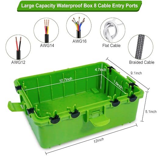 Large Outdoor Electrical Box Waterproof, IP54 Extension Cord Cover Weatherproof Outdoor Outlet Covers, Protect Power Strip, Timer Outlet, Plug, Socket, Holiday Light, Green (12 x 9X 5 inch)