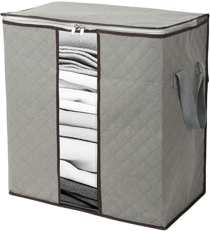 Foldable Large Storage Bags 2 Pack, Clothes Quilt Blanket Pillow Bedding | 18x11x17 inch size, clear window, sturdy handles, holds comforter Under Bed Organizer