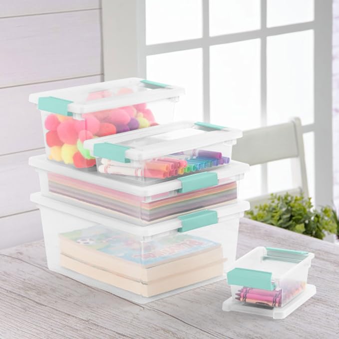 Sterilite Clip Box, Stackable Clear Plastic Bins- Deep, 12-Pack | Storage Containers with Latching Lids for Writing, Arts or Crafts Supplies - Home, Office, Classroom & Workshop Organization