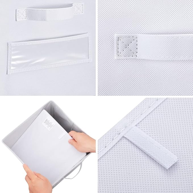 Fabric storage cubes (Set of 8) 11 Inch Cube Storage Bin, Cube storage with 8 Labels Window Cards & a Pen, Foldable cube Organizer bins,11x11 Storage bin, Cubby Organizer Boxes, White