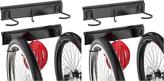 Ultrawall Bike Rack, Garage Bike Rack Wall Mount for 2 Bicycle and 1 Helmet, Heavy Duty Bike Storage for Home Space Saving Holds Up to 100lbs (Pack of 2)