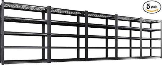 5-Pack Heavy Duty Garage Shelving for Large Storage & Garage Organization, 78"H x 46"W x 20"D 5-Tier Adjustable All Metal Wire Shelf for Tools, Storage Bins, Bulk Items, Warehouse & Workshop