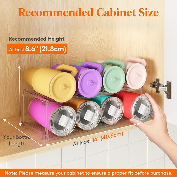 Lifewit Stackable Bottle Storage Organizer, Clear Freestanding Wine Holder for Cabinet, Large Slot Water Bottle Tumbler Cup Organizer for Pantry, Plastic Wine Rack for Fridge Cellar, 2Tier Hold 8