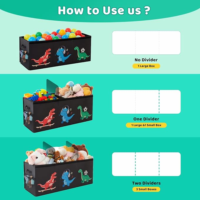 Extra Large Toy Box with Lid,Dinosaur Collapsible Toy Storage,Black | 40"x14"x16",150L Large Capacity,Sturdy Kids Organizer,Toybox,Toy Chest for Boys & Girls,Living Room,Nursery,Bedroom,Playroom