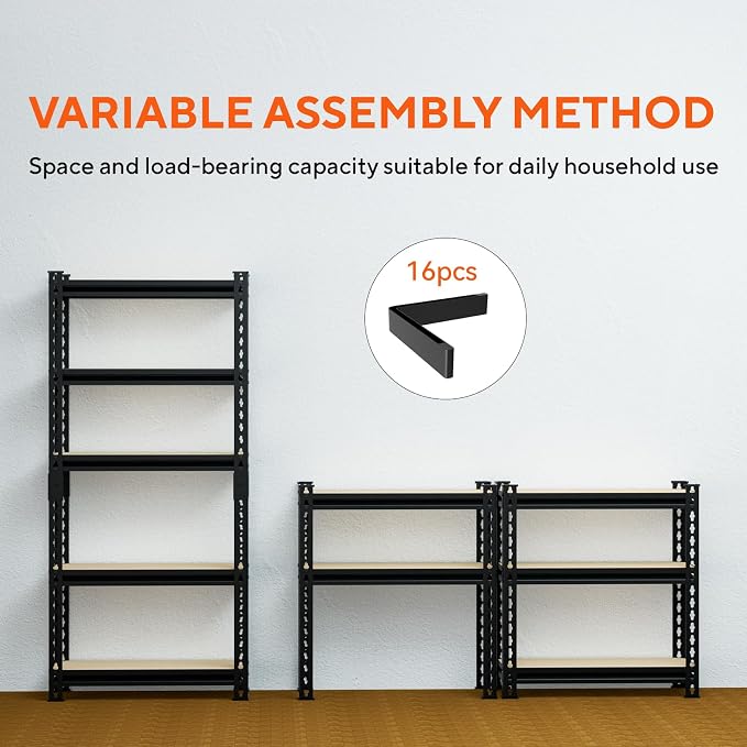 5 Tier Garage Shelving, Adjustable Heavy Duty Garage Shelves | 60 "H Metal Storage Shelves Unit for Basement,Warehouse,Pantry Kitchen