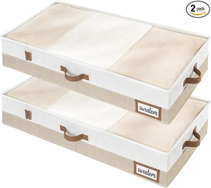 StorageWorks Large Under Bed Storage Containers with Handles and Label Holder, 2 Pack Ultra-thick Fabric Underbed Bins, Closet Organizer for Clothes, Blankets, Sweater