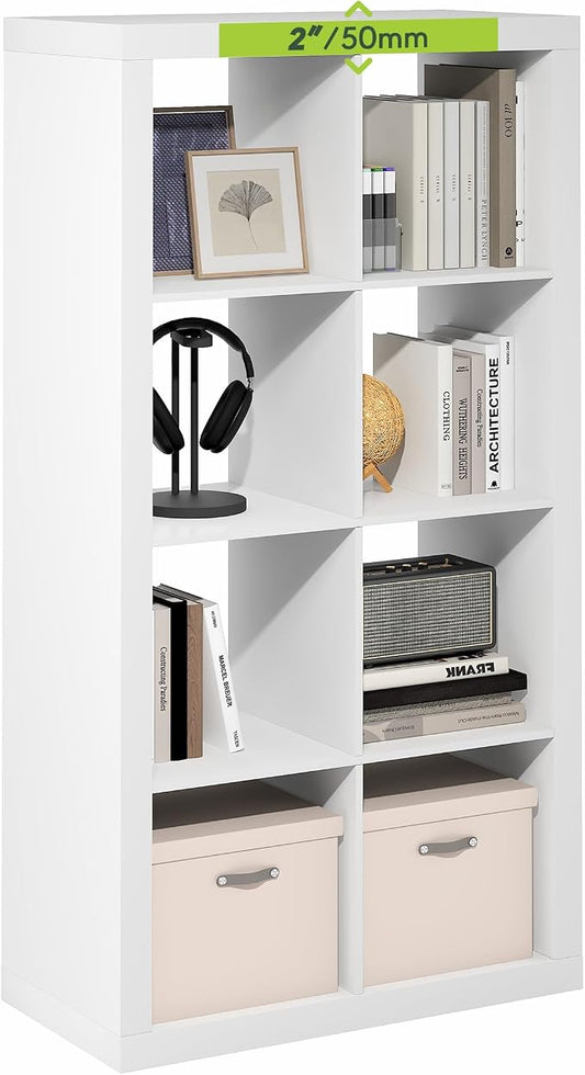 Furinno Cubicle Book Shelf, 8-Cube 2-Inch Super Thick Frame Bookshelf, Reversible Bookcase, Cube Storage Organizer with Open Back, 15.4 x 30.8 x 57.5, for Living Room, Bedroom, Home Office, White