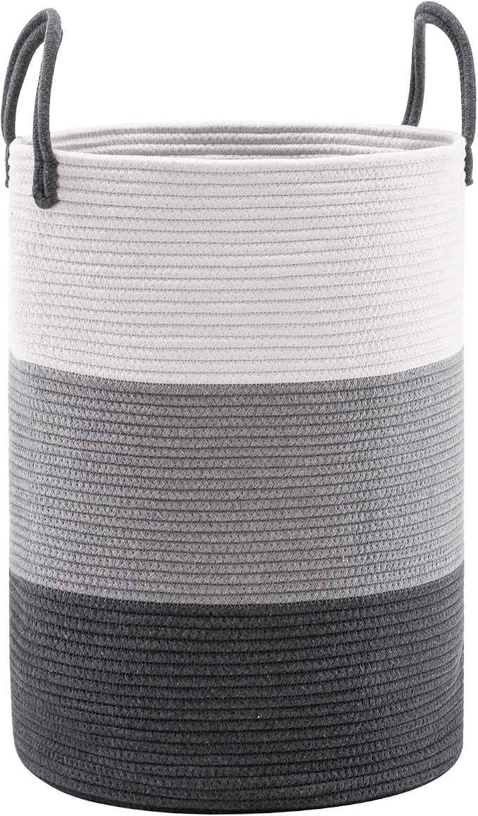 YOUDENOVA Cotton Rope Laundry Hamper Basket, 58L Blanket Basket for Nursery | Large Woven Laundry Hamper with Sturdy Handles, Collapsible Home Decor Laundry Basket for Laundry, Clothes, Toys in Bedroom