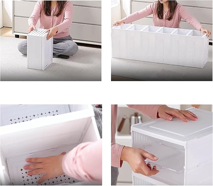 Nicunom Foldable Shoe Rack Organizer, 6-Tier Shoe Storage Box Collapsible Plastic Shoe Shelf Clear Shoe Boxes with Doors, Stackable Shoe Storage Bins Shoe Organizer for Entryway Closet