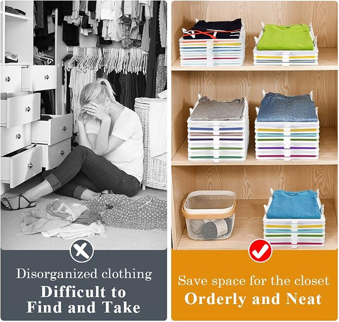 Clothing Organizer for Closet Storage,Stackable Shelf Dividers | Space-Savin Tshirt Organizer for Home Storage ,Ideal for Tshirts ,Sweater ,Pants Storage in Bedroom and Dormroom 10 Pack