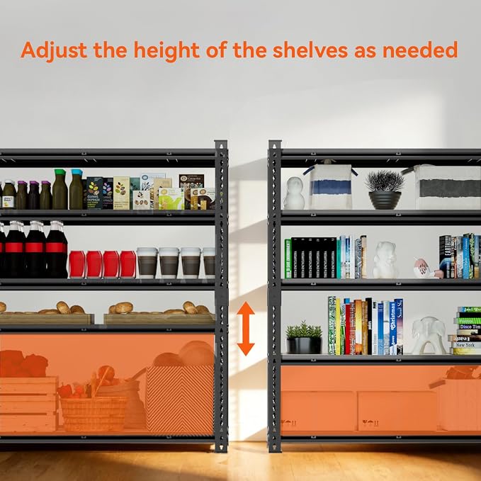 5 Tier Garage Shelving, Adjustable Heavy Duty Garage Shelves | 72 "H Metal Storage Shelves Unit for Basement,Warehouse,Pantry Kitchen
