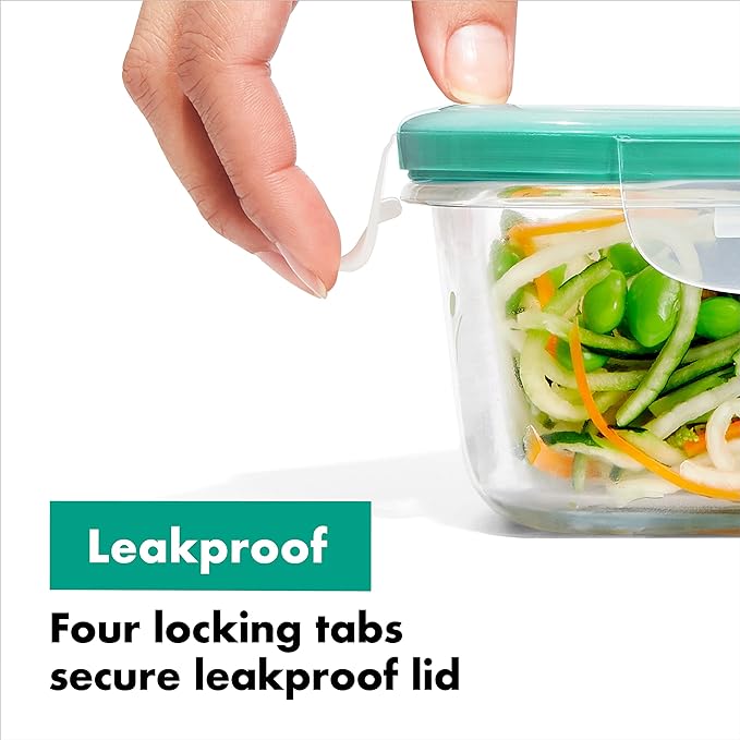 OXO Glass Food Storage Container, 4 Cup, Round | Smart Seal | Leakproof | Airtight | Pack of 2