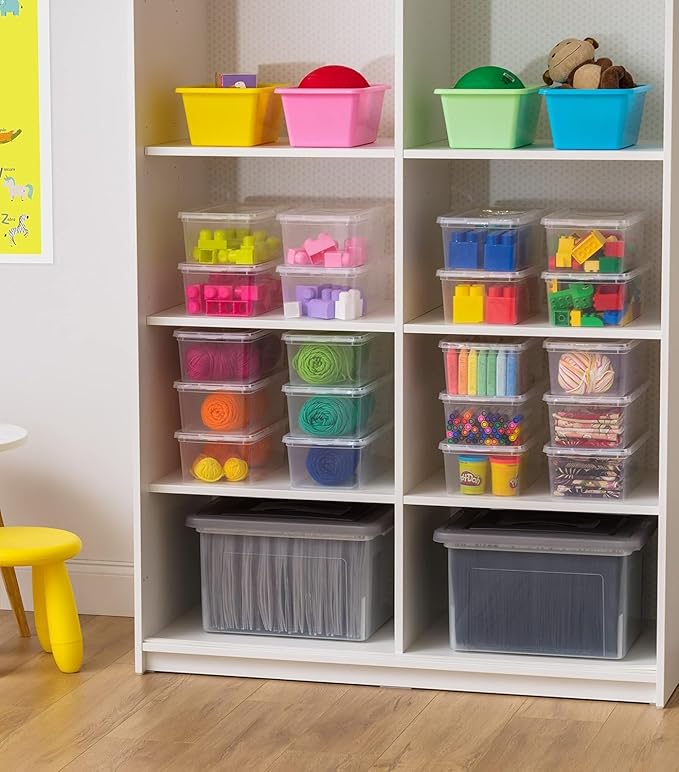 IRIS USA 6-Pack 6 Qt Storage Bins with Lids, Clear, Stackable | Ideal for shoes, crafts, office supplies and pantry items, nestable design, transparent design makes contents easy to find
