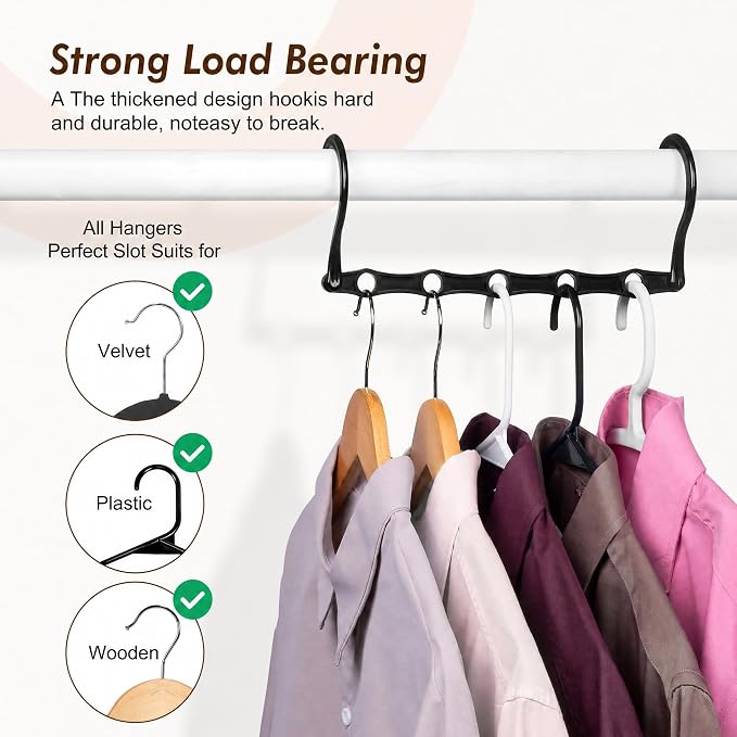 HOUSE DAY Closet Organizers and Storage 8 Pack - Black, Saving Closet Space | with 5 Holes for Daily Clothes Storage, Multifunctional and Cascading Home Essentials, Small Closet Organizer for Storage