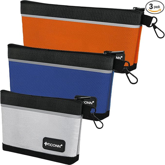 TICONN Tool Pouches with Zipper, 1680D Oxford Small Tool Bags, Waterproof Utility Bag Zipper Pouch for Tool Organizers and Storage (3 Pack Combo)