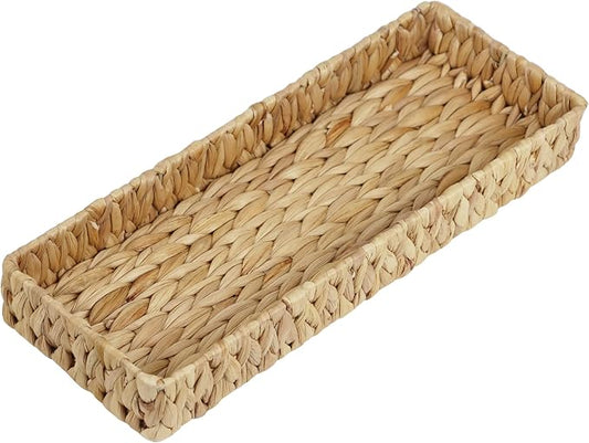 Water Hyacinth Bathroom Vanity Tray, 16.7 Inch | Long Toilet Tank Basket, Hand Towel Organizer, Bathroom Counter Storage, Coffee Table Tray, Woven Decor