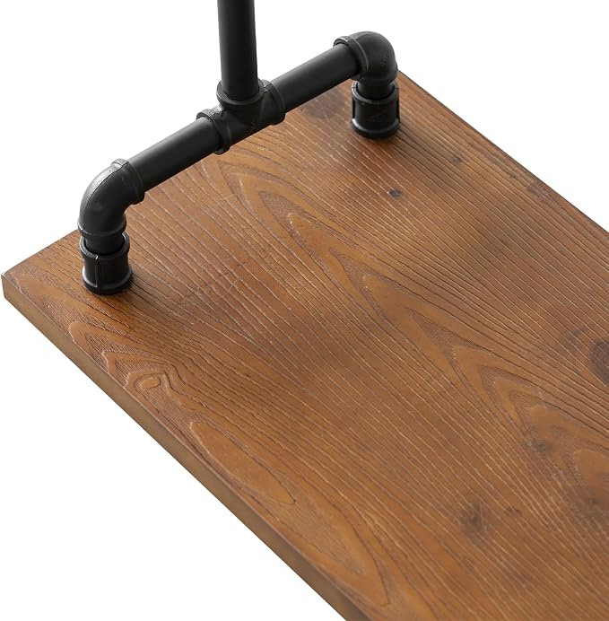 Industrial Pipe Clothing Rack, Wood Clothes Rack, Rolling Garment Rack | Heavy Duty, Sturdy Hanging Rod, Hall Tree on Wheels with Shelves, Shoes Storage and Hangers for Bedroom Retailer, Rustic