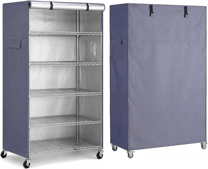 Rack Cover for Shelves, Fits 48"W x 24"D x 72"H Storage Shelving | 600D Waterproof Dust Shelf Cover with Dual Side Zipper, for Rack in Garage, Workshop, Basement, Inventory Use (No Shelves)