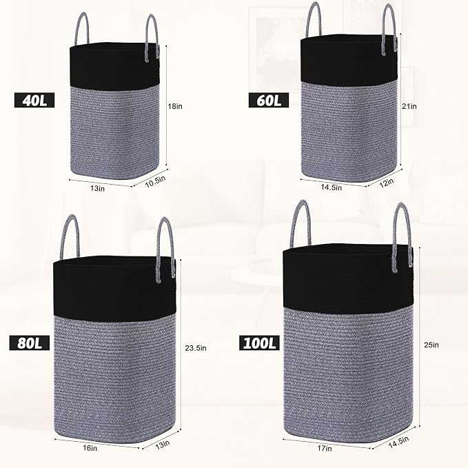 Artfeel Laundry Basket,Woven Cotton Rope Laundry Hamper,80L Versatile Storage for Dirty Clothes,Baby Toys,and Blankets in Bathroom, Nursery,and Living Room