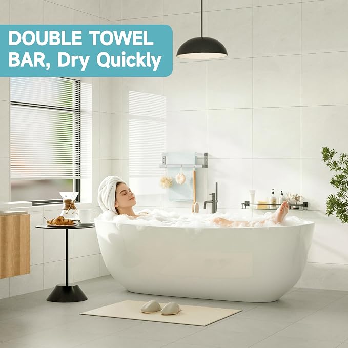 Alise Double Towel Bar, 20" Double Towel Racks for Bathroom, Brushed Nickel | SUS304 Stainless Steel Bathroom Towel Rack Wall Mounted, 3.54" Wide Towel Holder Quick Drying, Ladder Design