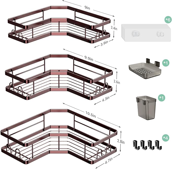 AKTECKE Corner Shower Caddy Organizer Shelf: Adhesive No Drilling Shower Rack Bathtub Shelves - 3Pack Rustproof Bathroom Shower Shelf