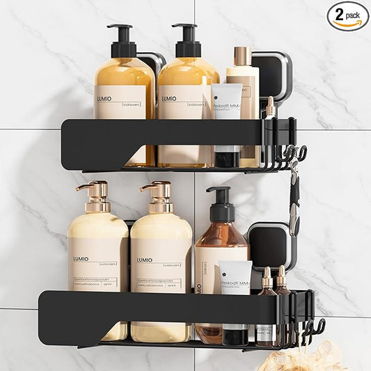 TAILI Shower Caddy Suction Cup Stainless Steel Shower Shelves Black 2pack