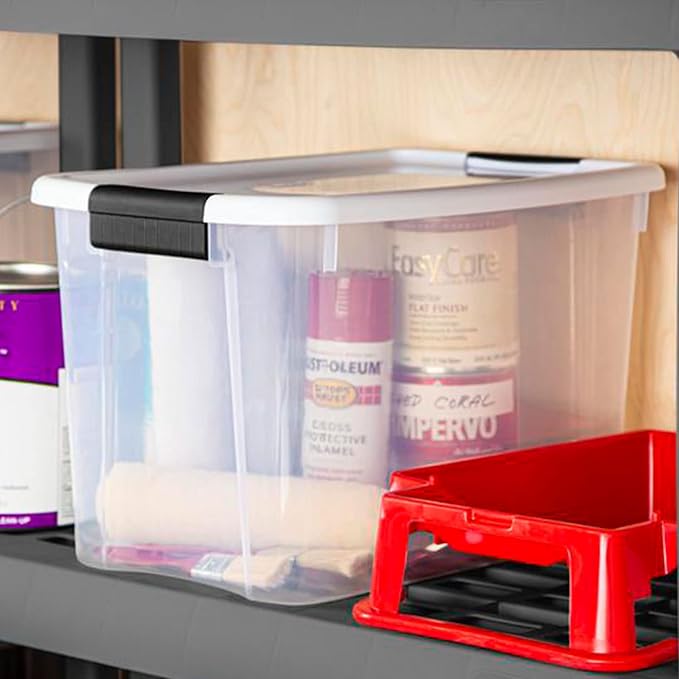 Sterilite 18-Pack Ultra Latching Box, Storage Bins with Lids, Clear Plastic, 30 Quart - Heavy-Duty Organizing Containers for Closet, Bathroom, and Office